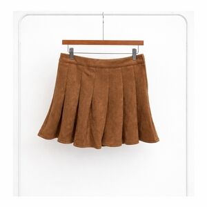 Francesca's Collections Brown Suede-Look Pleated Skater Skirt